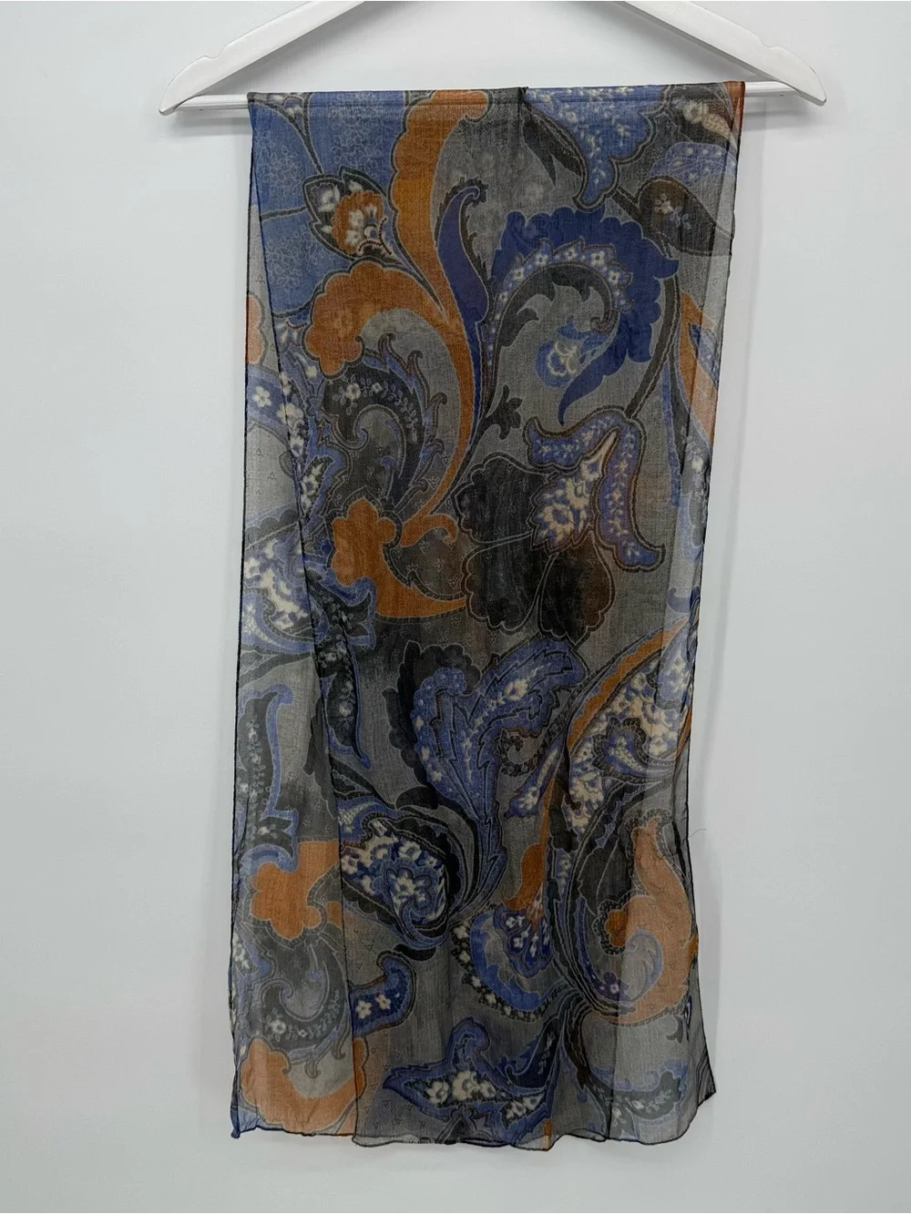 Unbranded Paisley Scarf Accessory Lightweight Chiffon Blue Orange Boho